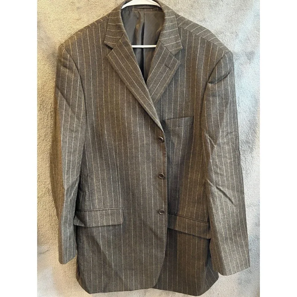 Mantoni Italy Super 140's Wool Brown‎ Striped Dual Vent Blazer Sport Jacket 50L